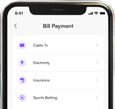 Billspot app screenshot showing bill payment interface