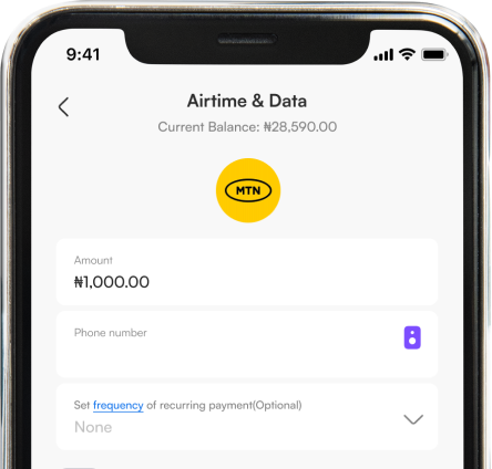 Billspot app screenshot showing airtime and data purchase interface